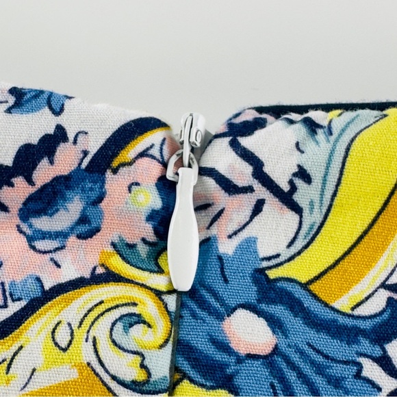 Betsey Johnson Yellow Blue China Plate Pattern Sleeveless Shift Dress Size 2 - Picture 7 of 13